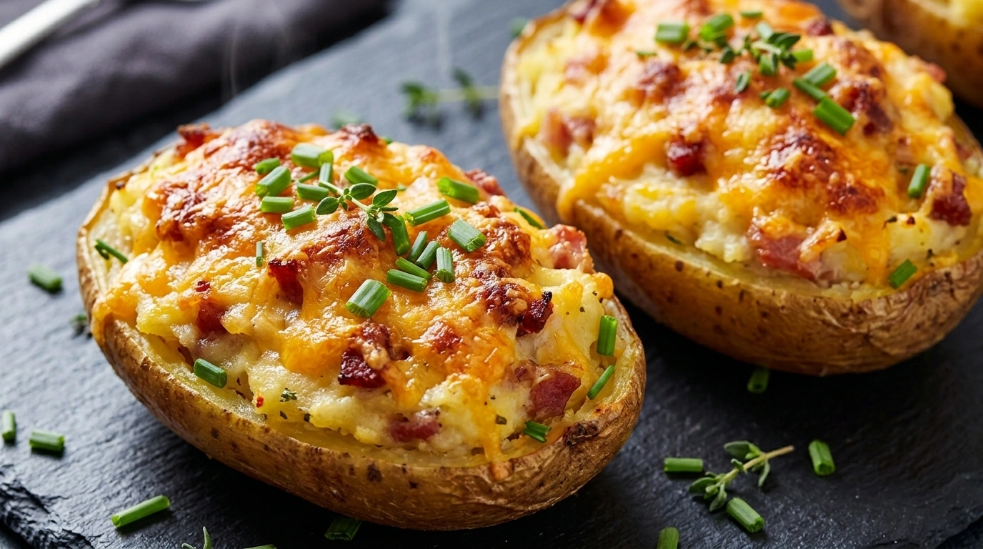 Ostgratinerad potatis med skinka och ärtor